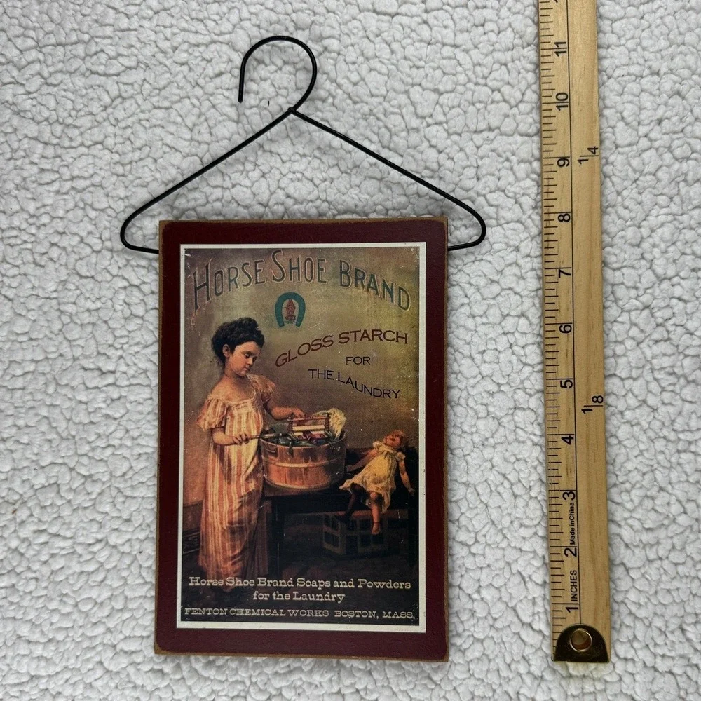 Horse Shoe Brand Gloss Starch Vintage Style Wood Laundry Room Wall Plaque‎ Sign